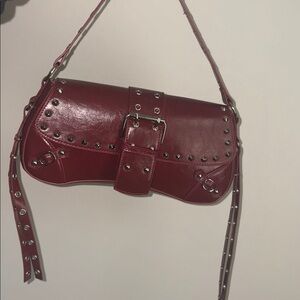 SHEIN Burgundy Studded Shoulder Bag